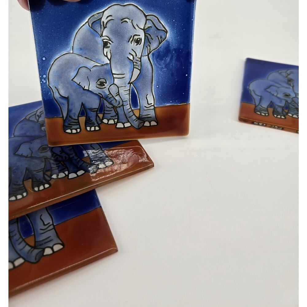 4 Pampeana Decorative Glass Tiles Elephant Handmade In Ecuador